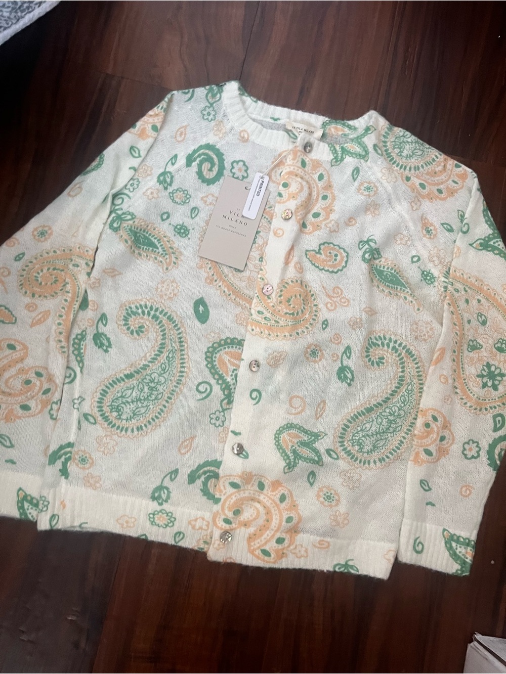 Milano Paisley Button-Front Cardigan - Cream with Green & Peach